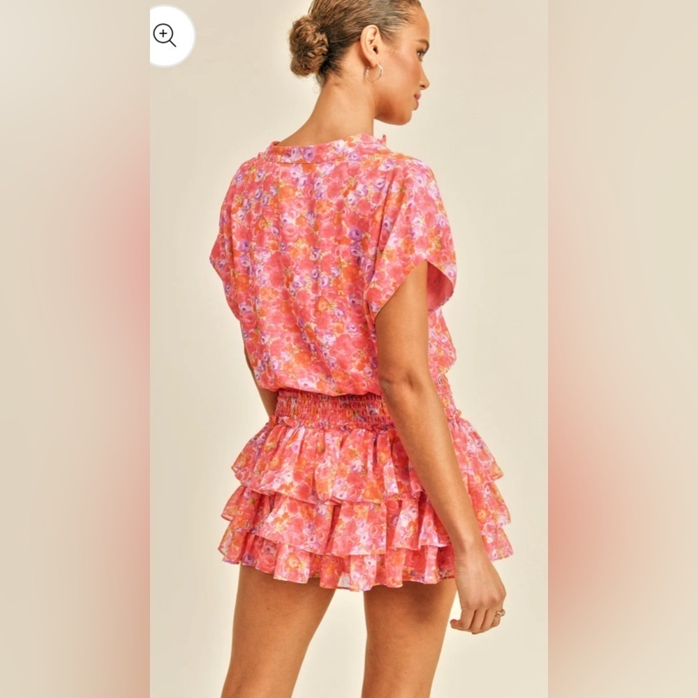 RESET by Jane Pink Smocked Ruffle Dress Size Medium - Picture 3 of 12